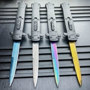 9 inch Auto knife Italian Stiletto Style OTF Knife Damascus Etch
