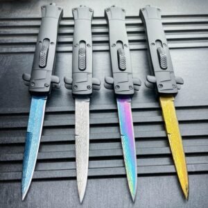 9 tum italiensk stilettstil OTF-kniv Damascus Etch