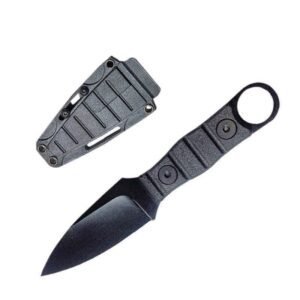 Rak utomhuskniv, hög hårdhet, skärpa, taktisk liten rak kniv, med K-slida A-6 Svart/svart handtag