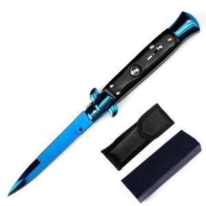 8.75 AKC Blå Titan Svart Färg Trä Stiletto Switchblade Kniv