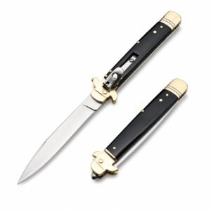 Mässingsparerstång svart Horn sidöppnande automatkniv
