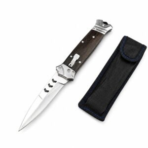 Ny version av hoppande fisk, sidöppnande, med brunt handtag eller kycklingvinge-trähandtag automatkniv